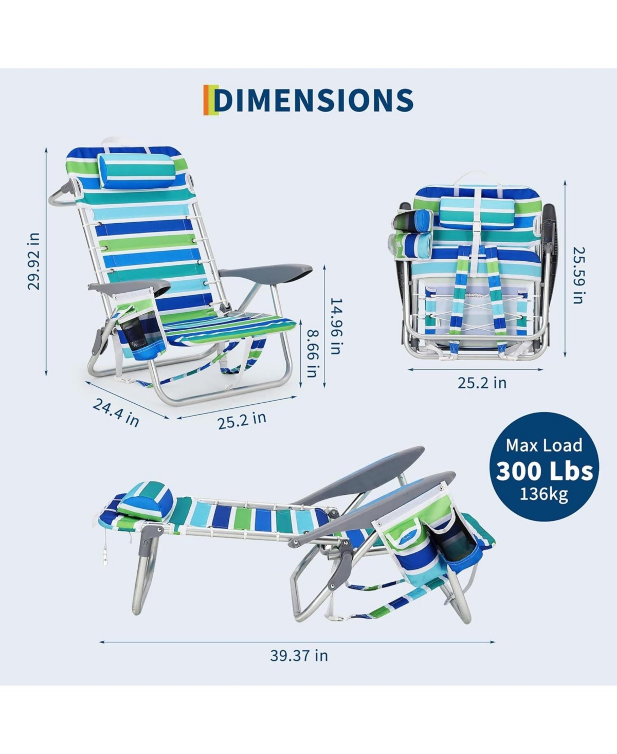 Xo Pack Lightweight Portable Backpack Beach Chair for Adults with 5 Positions, Backpack Straps