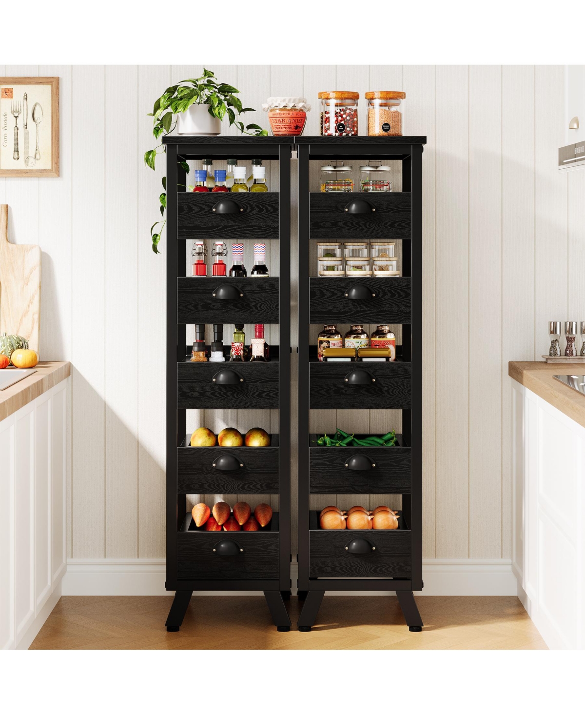 Tribesigns 44.88" Tall 5-Tier Narrow Snack Stand Kitchen Stand Fruit Basket,Wood Fruit and Vegetable Storage Rack