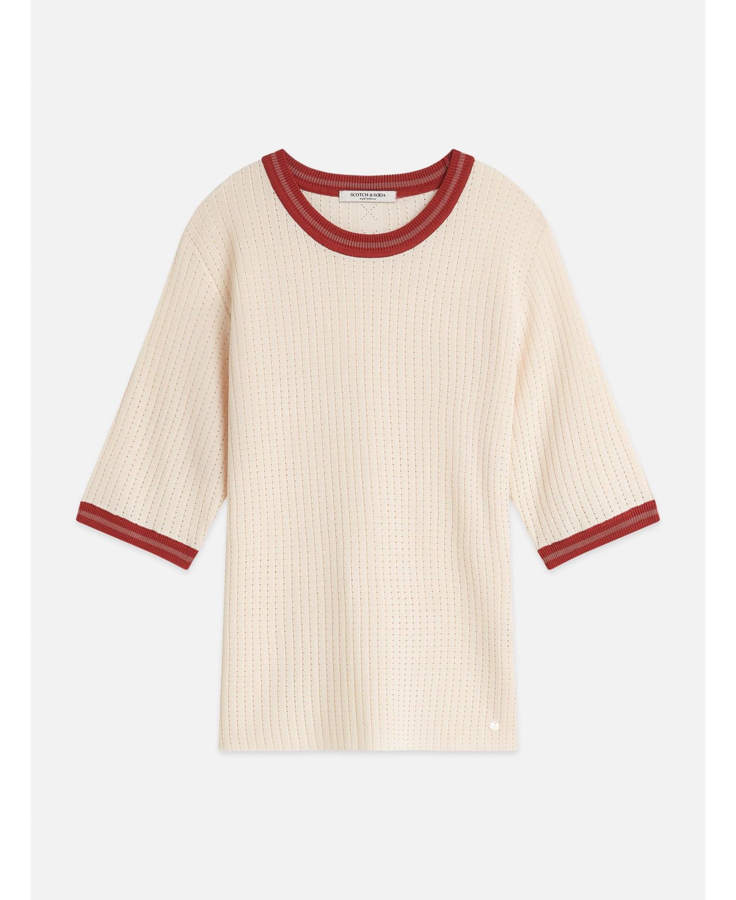 Женская футболка SCOTCH & SODA Tops and Tees Pointelle Knitted Relaxed-Fit, цвет: Сливочный — фото 4