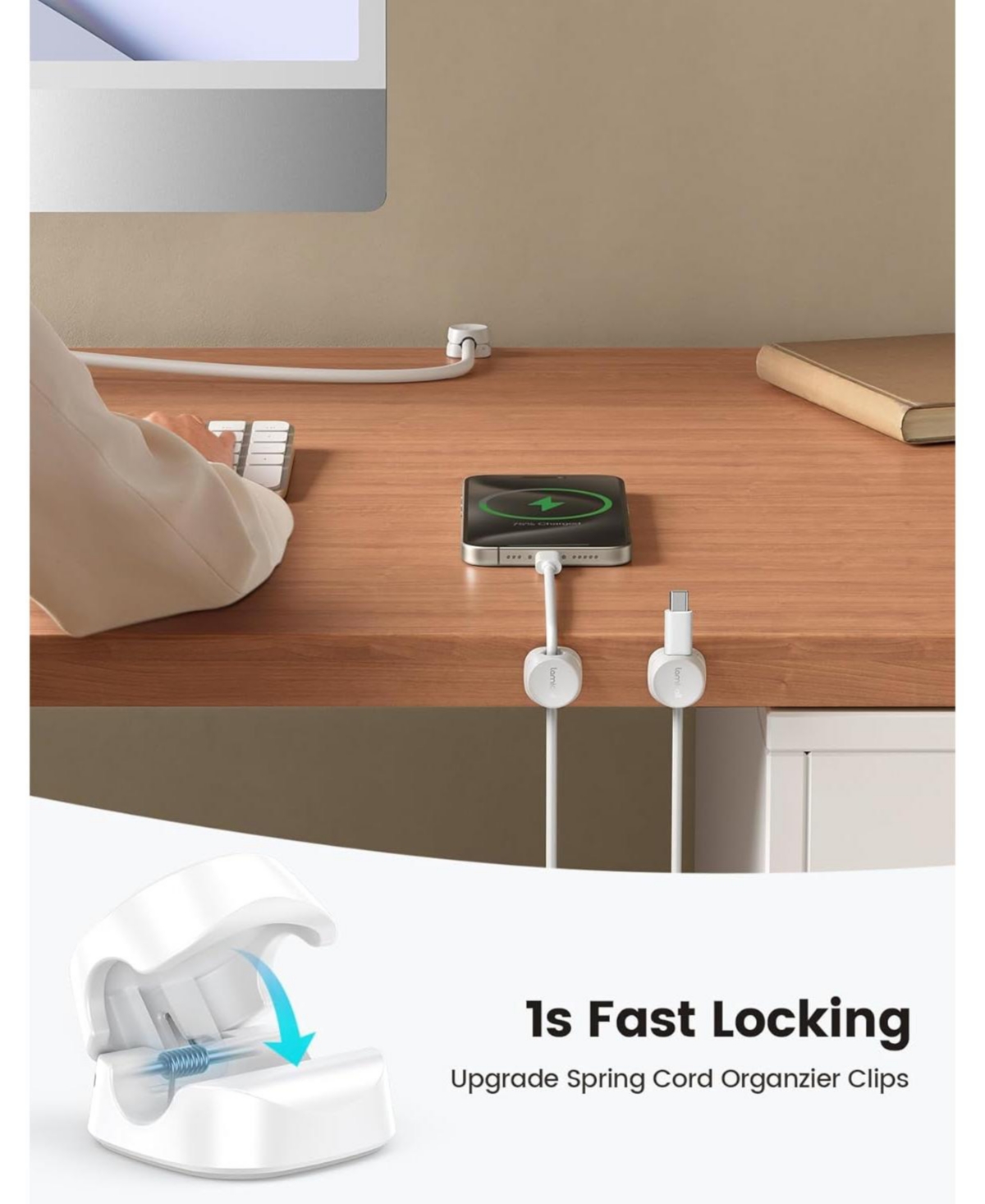 Lamicall 1Slot Desk Organizer Cord Holder , Adhesive Cable Clips