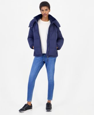 Women's Hooded Short Faux Fur Collar Puffer Coat