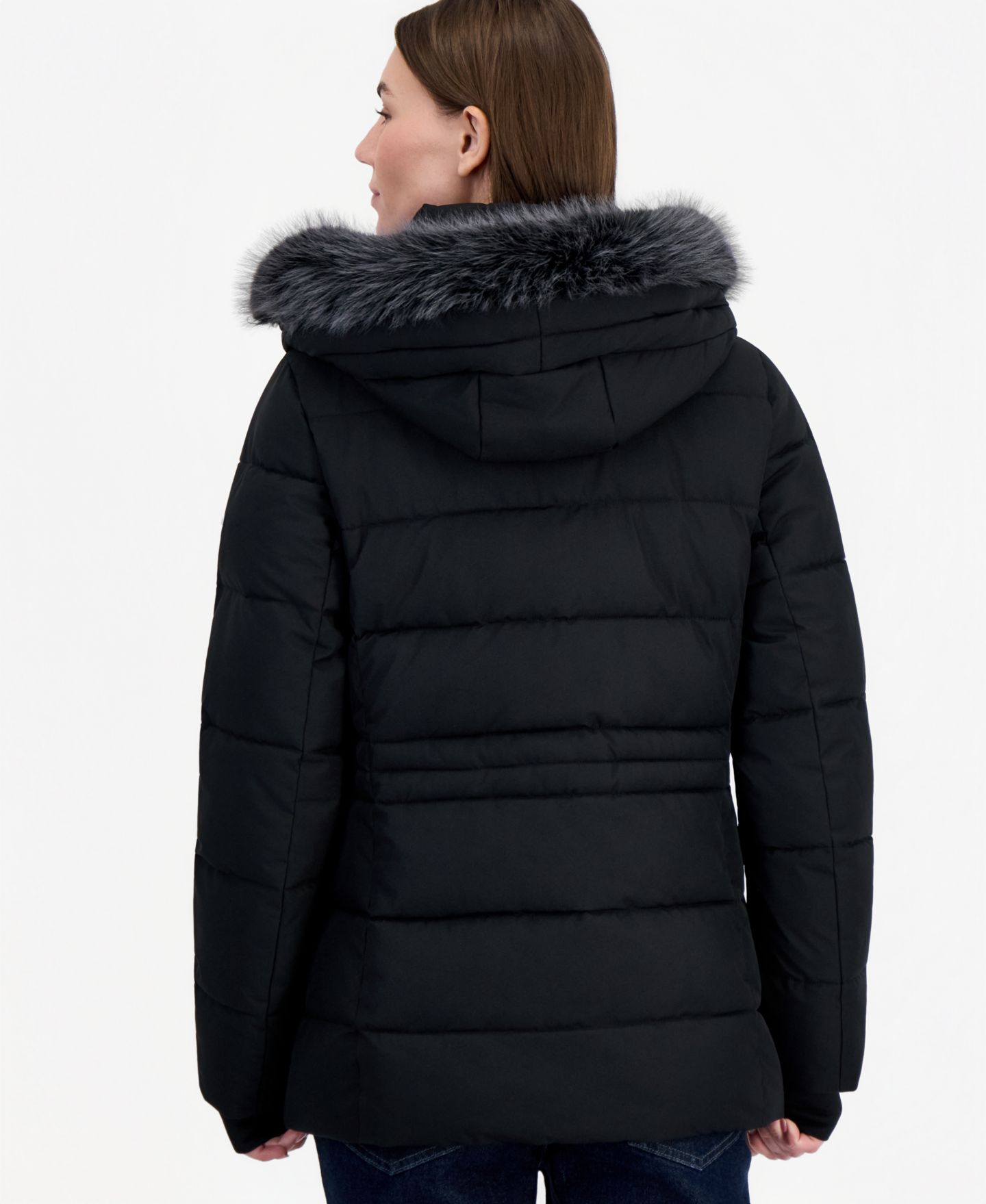 Женская куртка Calvin Klein Faux-Fur Hooded Utility Puffer, цвет: Чёрный — фото 2