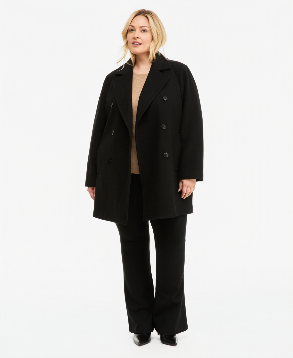 Calvin Klein Plus Size Double-Breasted Pea Coat, Created for Macy's - Black