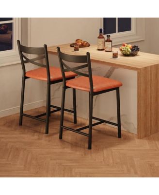 Bar Stools Set of 2, Modern Counter Height Barstool With High Back and Metal Footrest, Upholstered Large Seat Island Stools Bar Chairs