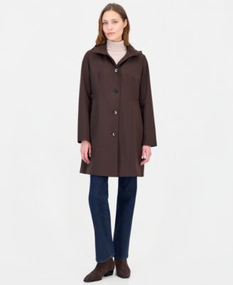Women's Hooded Button-Front Knit Collar Coat 