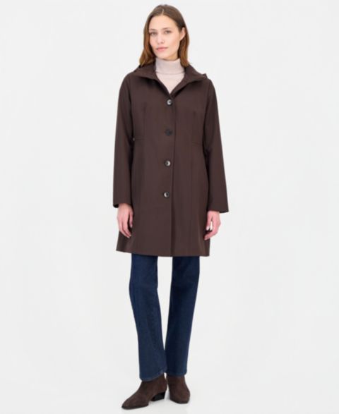 Женские куртки Calvin Klein Women's Hooded Button-Front Knit Collar Coat, Created for Macy's