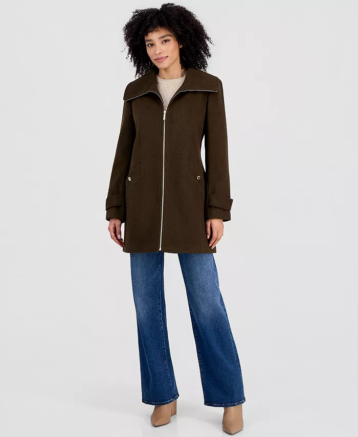 Women's Collared Zip-Front Coat - thumbnail 4