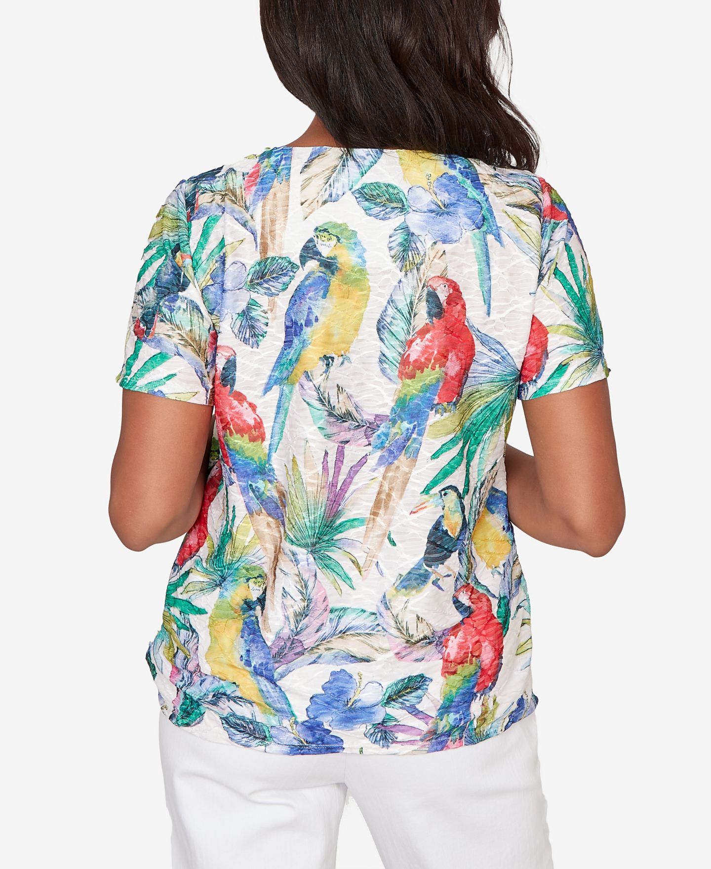 Женский топ Alfred Dunner Petite Parrot Tropical Beaded Neck, цвет: Яркий — фото 5
