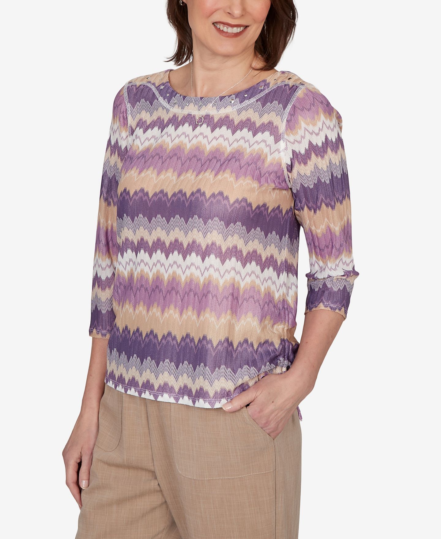 Женский топ Alfred Dunner Petite Grand Bazaar Rippled Stripes Knit, цвет: Аметистовый — фото 2