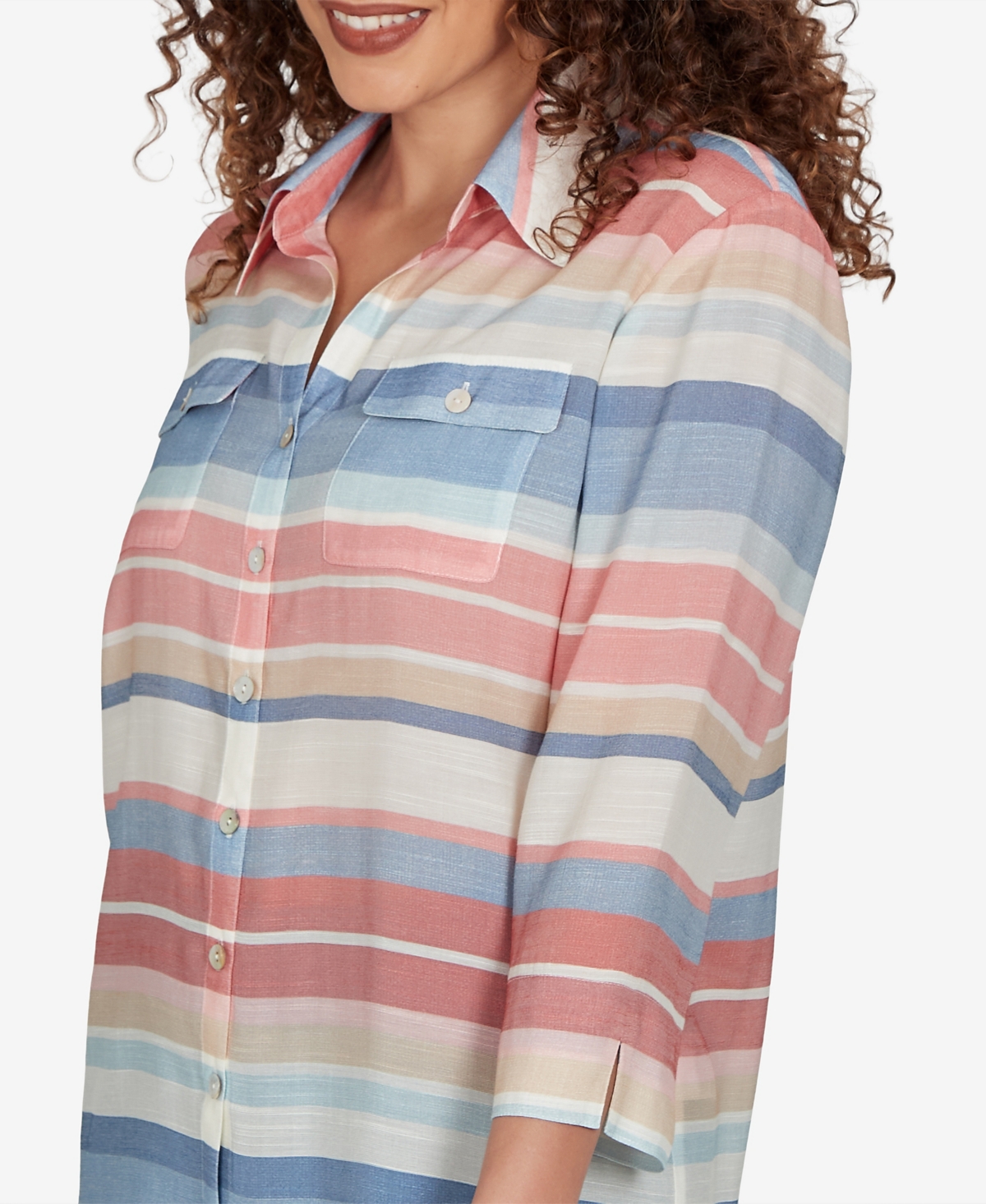 Alfred Dunner Petite Camden Market Colorful Stripes Button-Front Top