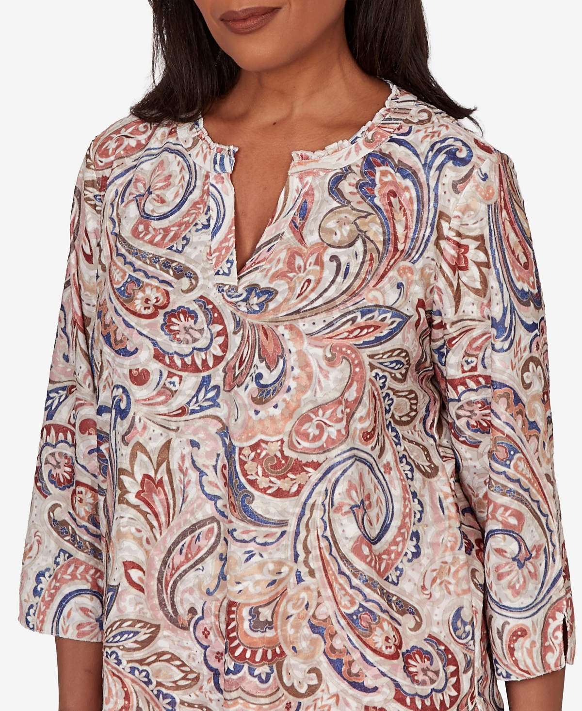 Alfred Dunner Petite Camden Market Paisley Split Neck Knit Top