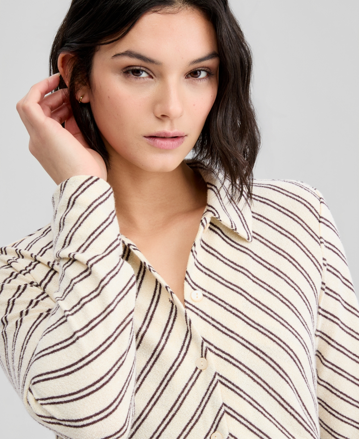 And Now This Petite Button-Front Polo Collar Cardigan Top, Macy's Exclusive