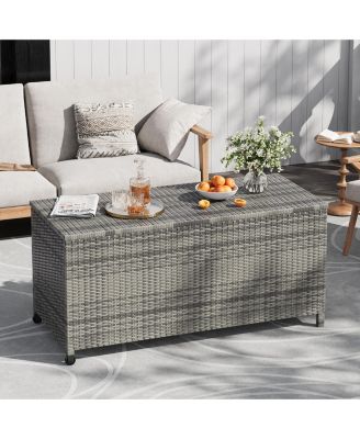 Large Outdoor Storage Box with Wheels and Handles Waterproof PE Rattan Deck Chest Spacious Weatherproof Bin for Garden, Balcony, Porch