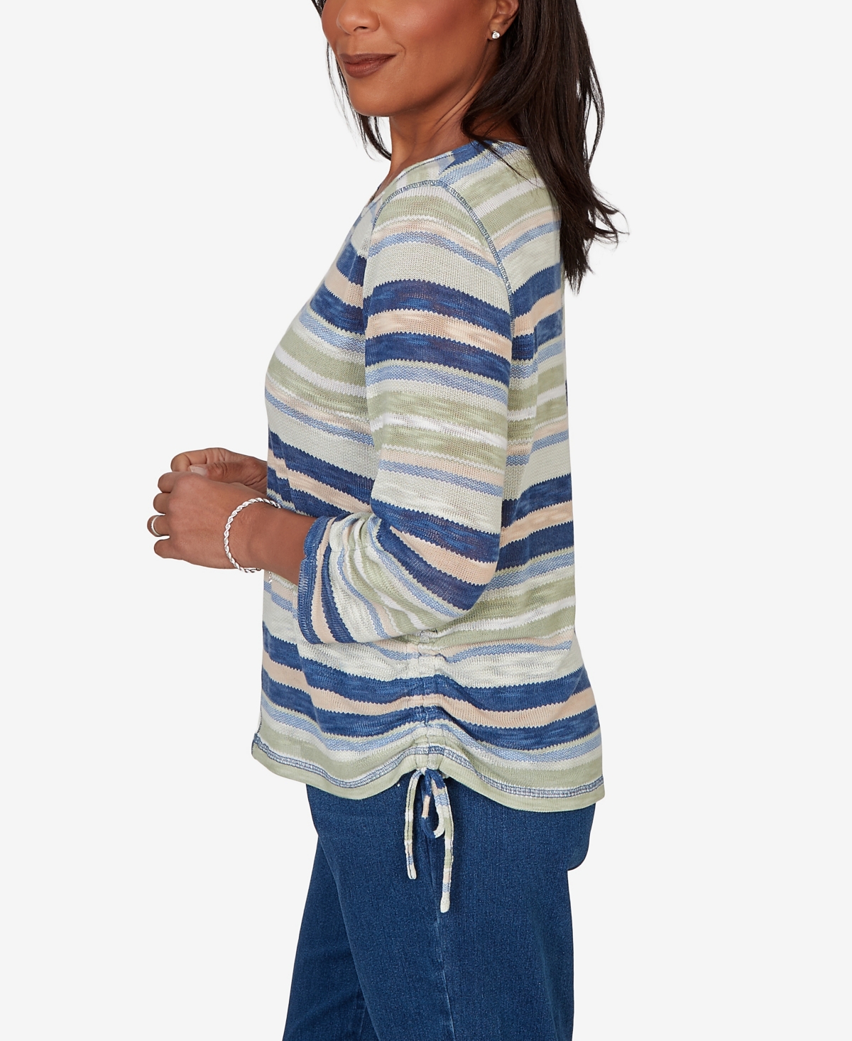Alfred Dunner Petite Indigo Girls Spliced Multi Stripe Knit Top