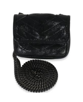 Black Crinkled Calfskin Matelasse Micro Niki Airpods Case