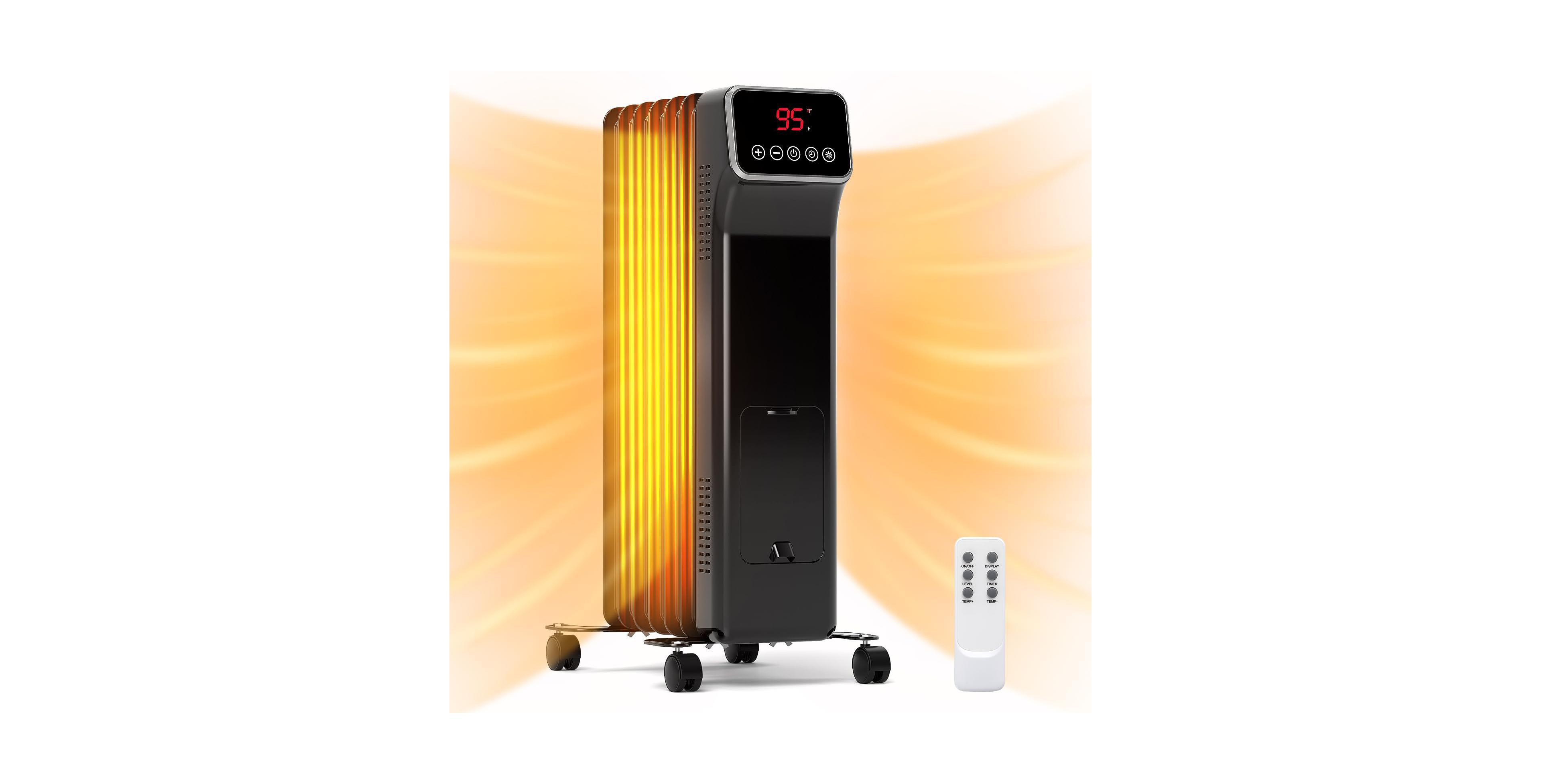 Ecooso 1500W Oil Filled Radiator Heater with Remote Control 3 Modes 24H Timer