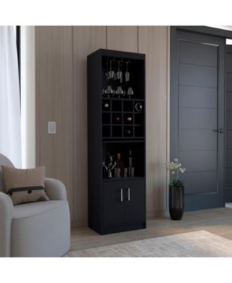 5-Tier Wine Bar Cabinet with 12 Bottle Cubbies, Freestanding Liquor Cabinet