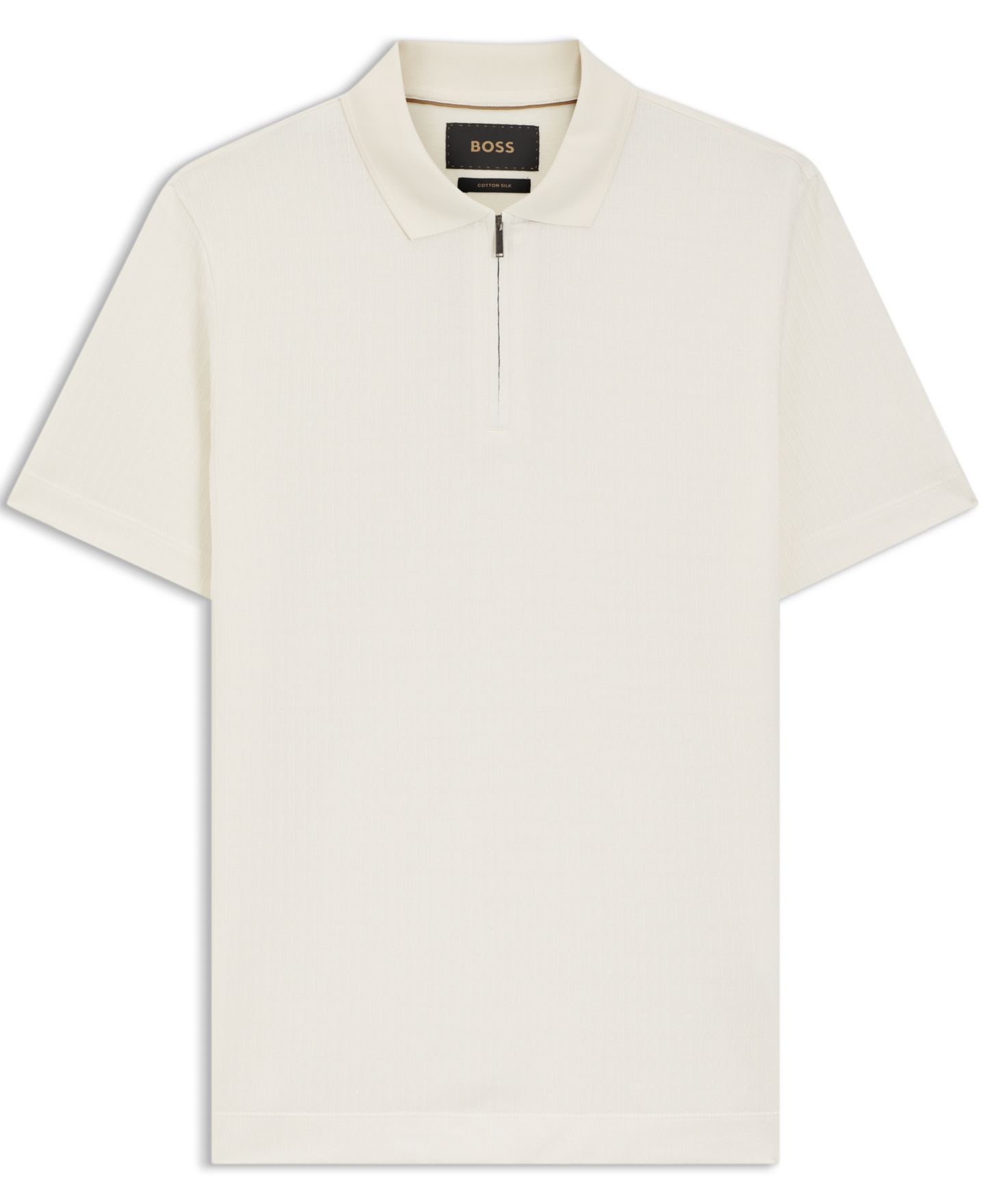 Мужское поло Hugo Boss Cotton Silk Zip-Neck Polo Shirt, цвет: Белый — фото 4