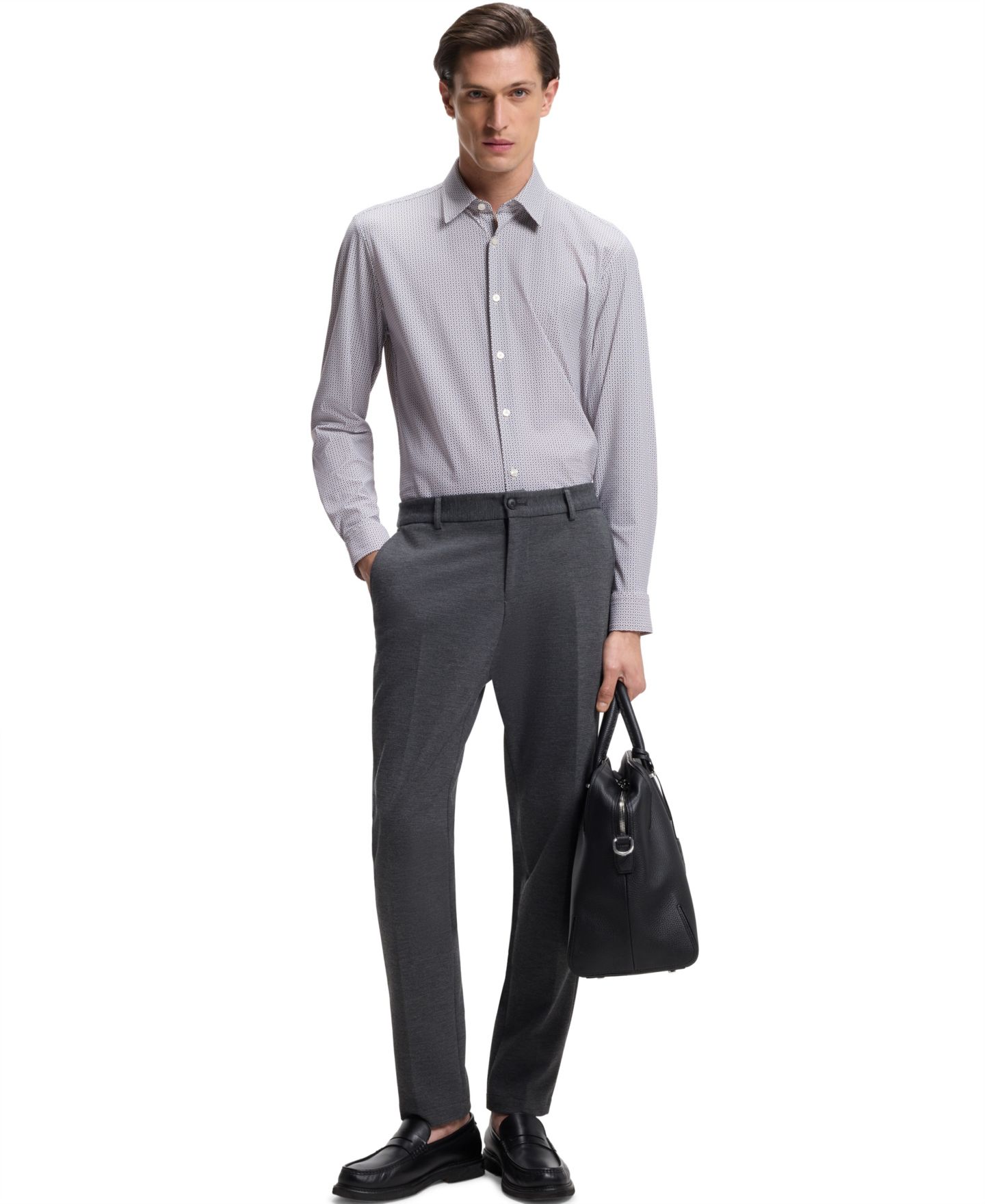 Мужская рубашка Hugo Boss Printed Performance-Stretch Jersey Slim-Fit Dress Shirt, цвет: Тёмный бежевый — фото 4