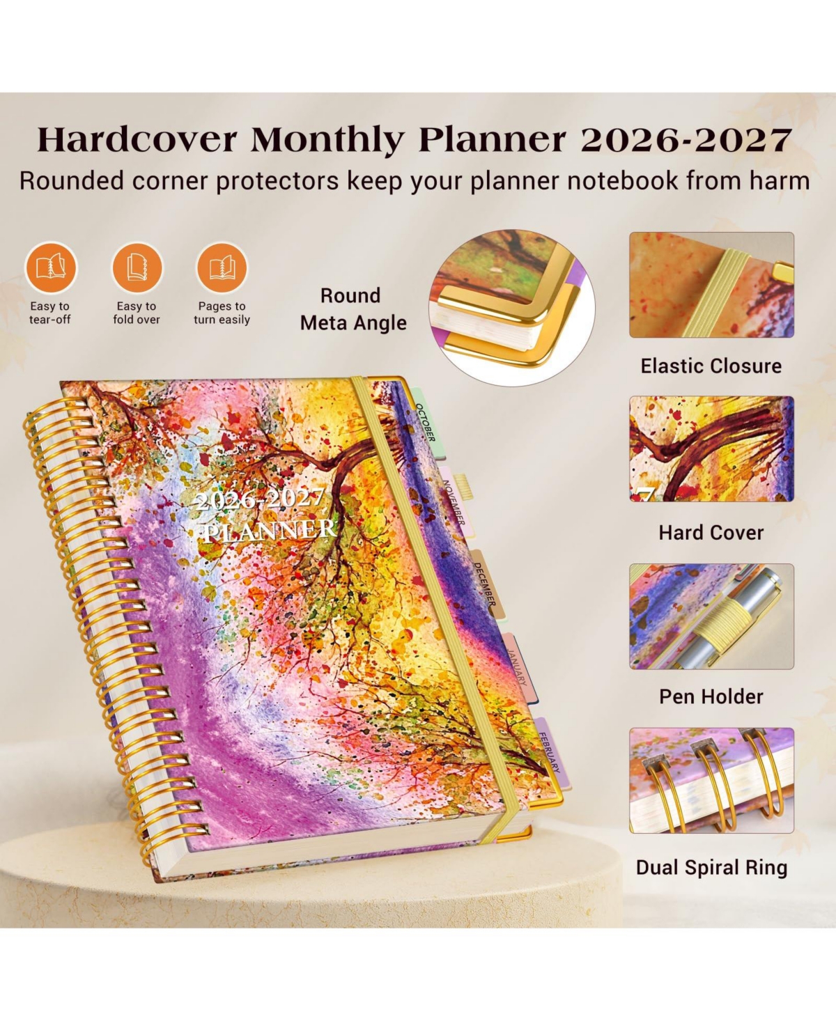 Gnuadz Planner 18 Month Weekly Monthly Daily Spiral Hardcover Agenda Organizer Tabs Calendar Tree 2026-2027