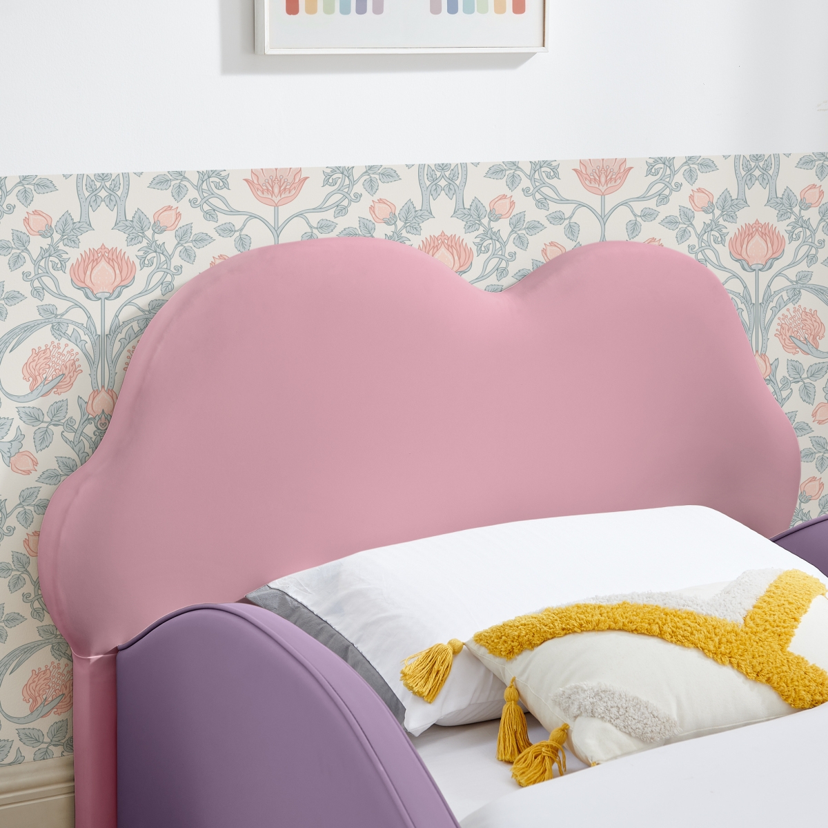Streamdale Furniture Twin Size Cute Cloud Pu Leather Kids Bed with Guardrails and Storage