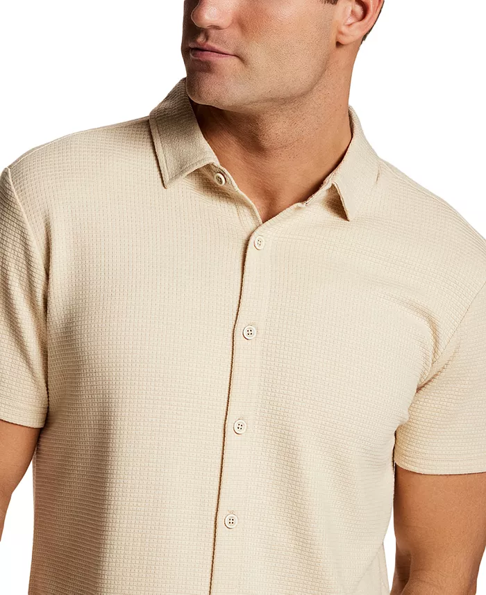 Men's Solid Waffle Coat Front Short-Sleeve Shirt - thumbnail 7