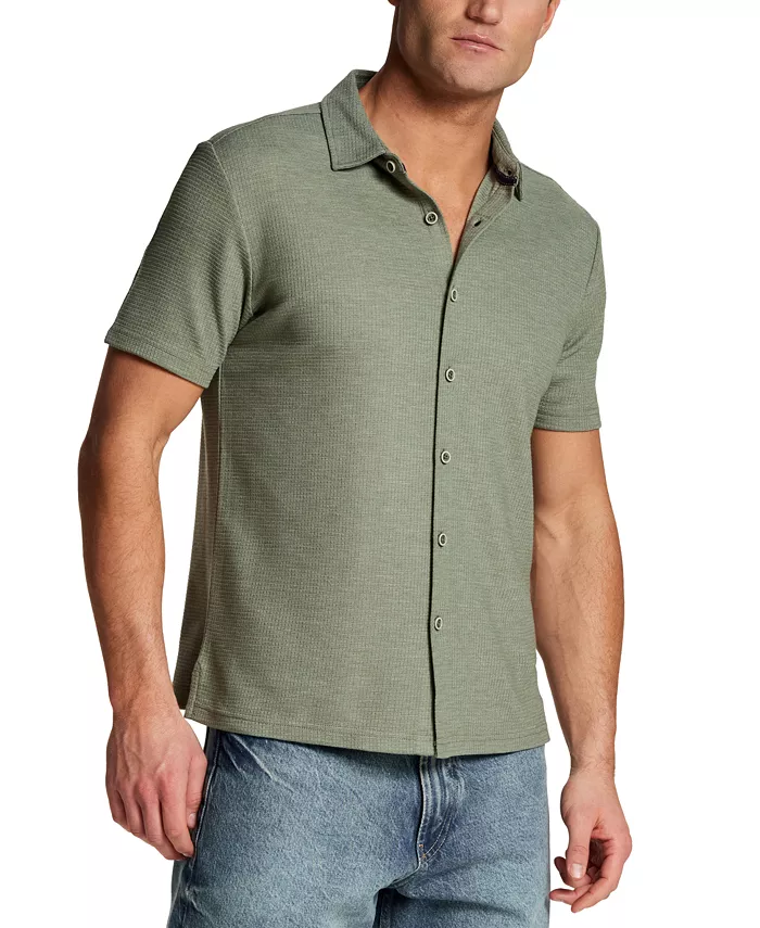 Men's Solid Waffle Coat Front Short-Sleeve Shirt - thumbnail 2