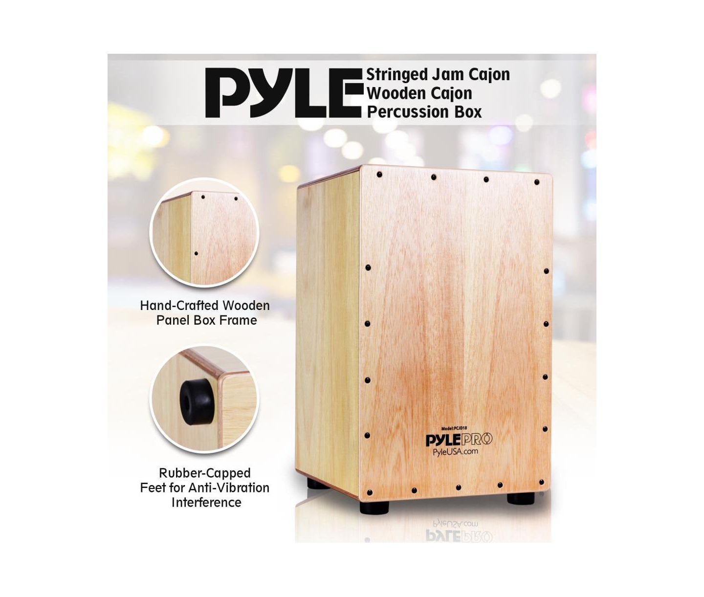 Детская игрушка Pyle Stringed Jam Hand-Crafted Cajon Percussion Box, Ages 8+, цвет: Коричневый — фото 3