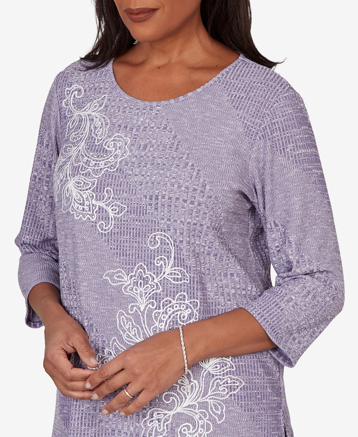 Alfred Dunner Women's Grand Bazaar Embroidered Diagonal Textured Knit Top