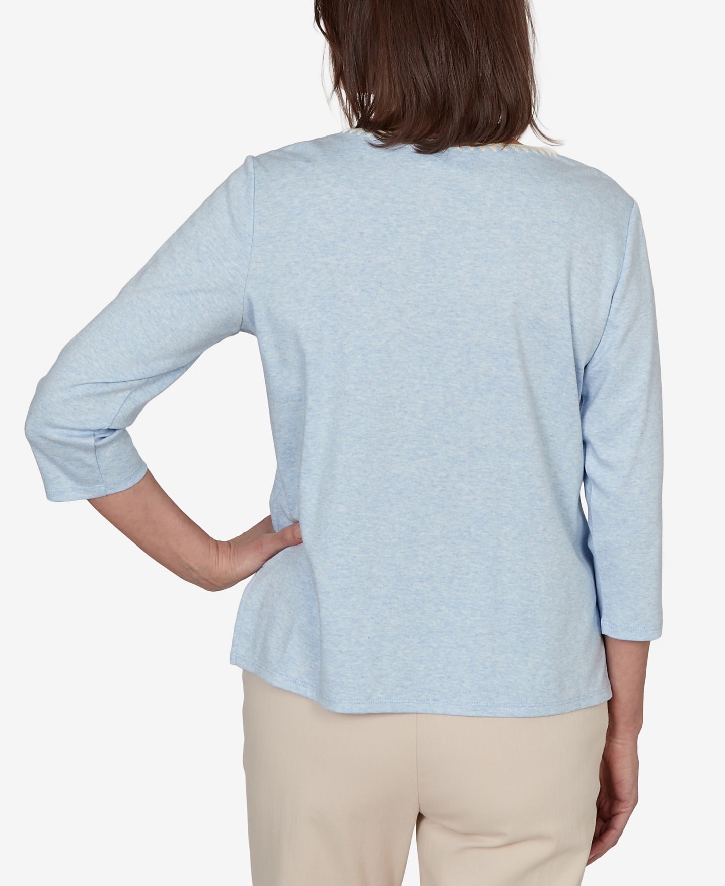 Женский топ Alfred Dunner Camden Market Floral Stitches Heathered Knit, цвет: Светлый синий меланжевый — фото 2