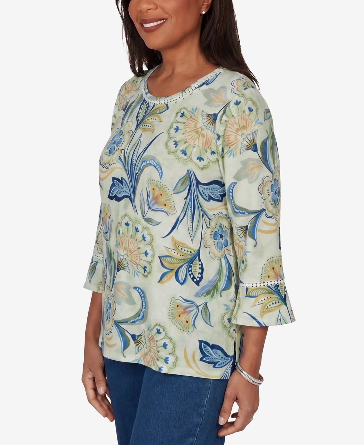Alfred Dunner Women's Indigo Girls Bold Meadow Floral Knit Top