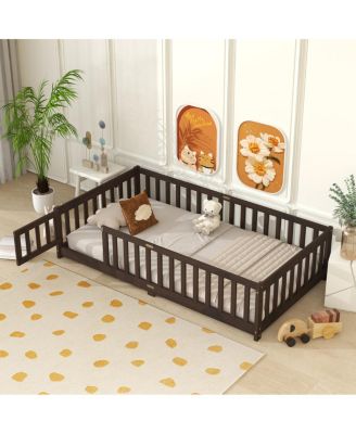Twin Size Floor Bed with Fence and Door