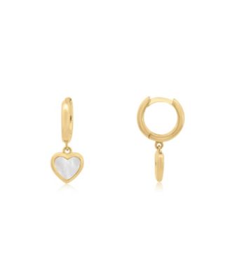 Mini Mother of Pearl Heart Dangle Earrings 14K Gold-Plated Sterling Silver