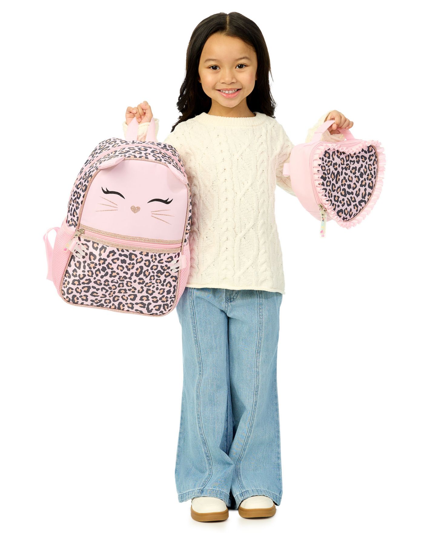 Сумки Biz & Bean Butterfly Preschool Cat Graphic Design Backpack and Lunch Bag, 2-Piece Set для девочек-малышей, цвет: Розовый / Чёрный — фото 6
