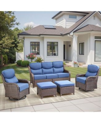 Patio Furniture Set with 6-Inch Thick Cushion, 5-Piece Outdoor Conversation Set with Sofa, Swivel Rocker Chairs and Ottomans
