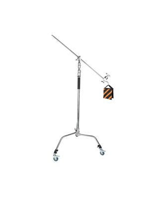 Stainless Steel Tube C Stand with Grip Head, Extension Arm, Sandbag and Casters