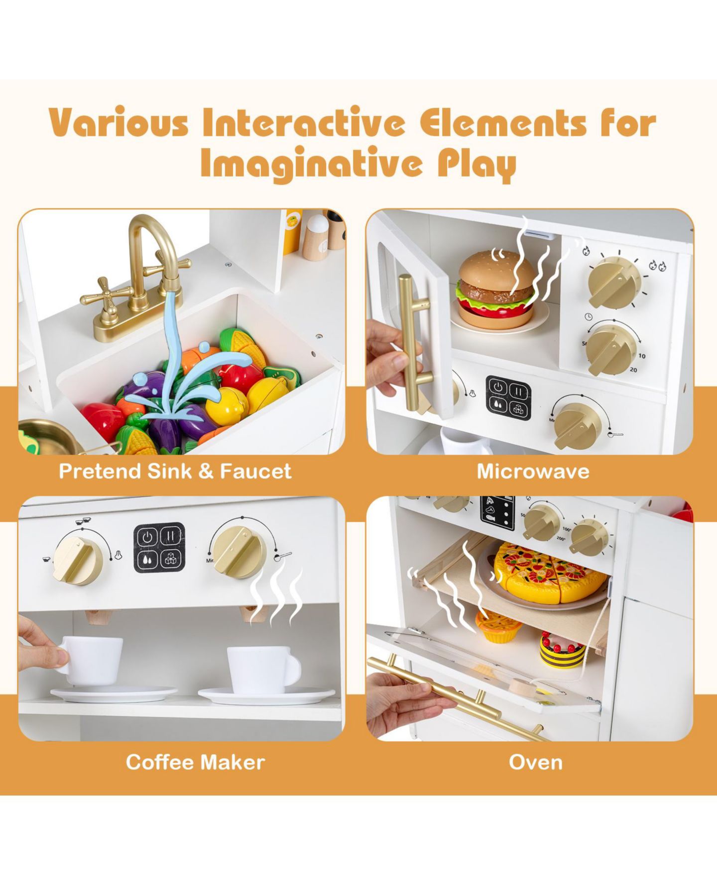 Детский игровой набор Gymax Wooden Kitchen Playset with Lights and Sounds, Ages 3+, цвет: Белый — фото 6