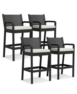 Set of 4 All-Weather Wicker Bar Stools, 30 Inch Patio Height Chairs with Cushions, Ideal for Backyard, Pool, Garden and Balcony