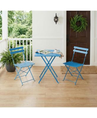 3-Piece Foldable Patio Bistro Set, Metal Square Table and 2 Folding Chairs for Outdoor Indoor Balcony Porch Deck Garden