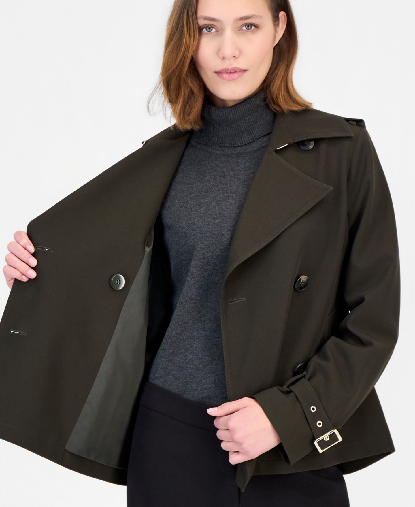 Женское пальто Michael Kors MICHAEL Drapey Short Trench Coat, цвет: Ivy — фото 5