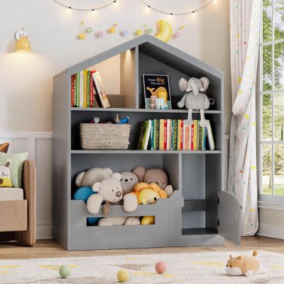 3-Tier Kids Bookshelf and Toy Storage with Toy Storage and Motion Sensor Light, 36.6" Wide Wooden Bookcase for Nursery, Playroom and Bedroom