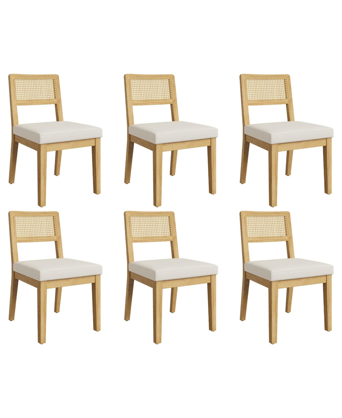 homfan Modern Armless Rattan Dining Chairs, Set of 6 - Linen Seat, Sturdy Wood Frame, Breathable Rattan Backrest - Ideal for Kitchen, Dining Room