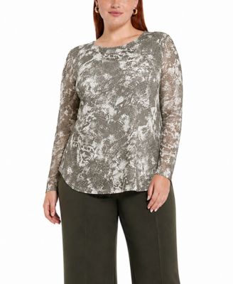 Plus Size Python Mesh Scoop Neck Top