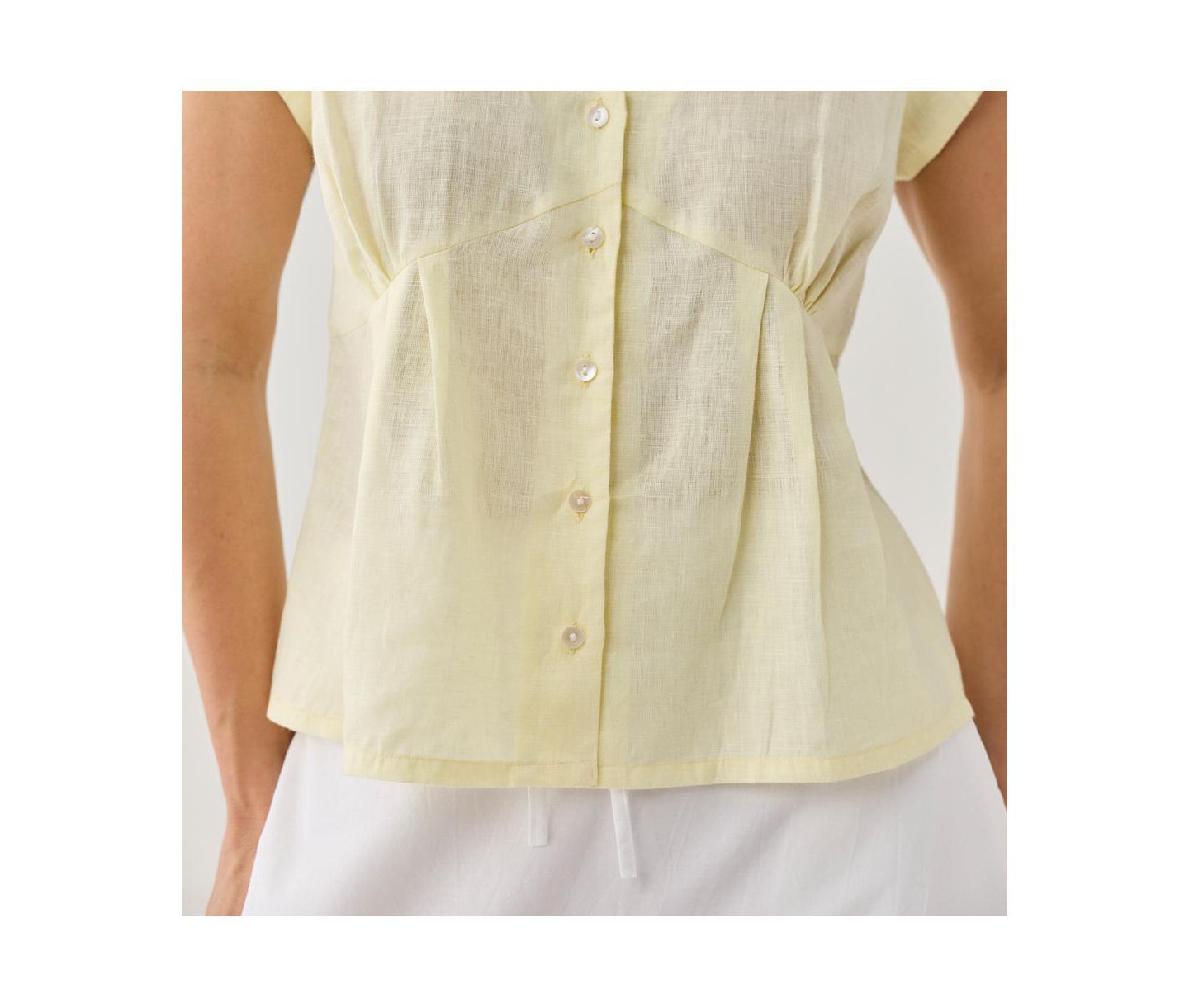 Женский топ Reistor The Deep V Neck in Butter Lemon, цвет: Сливочный лимонный льняной — фото 5