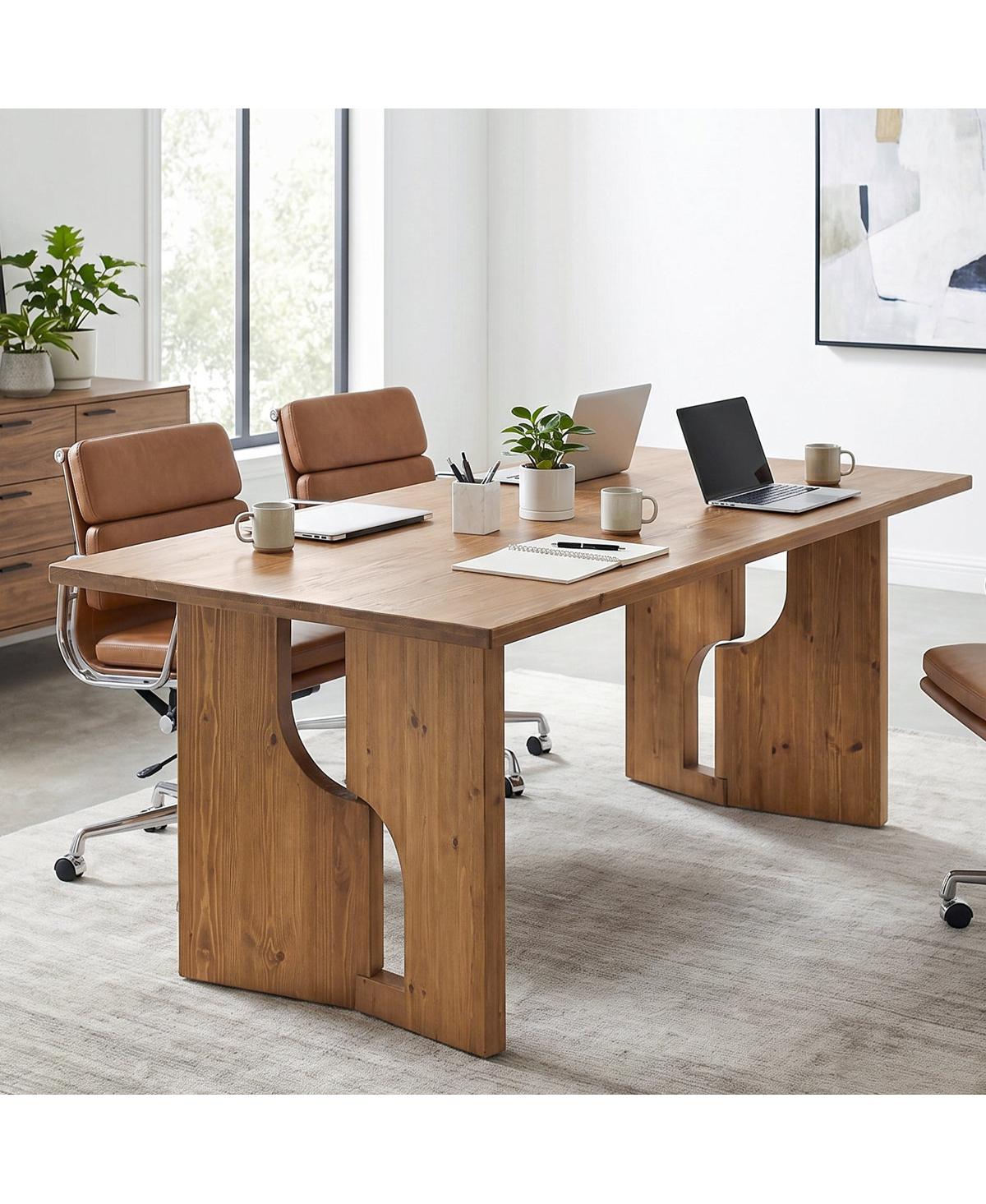Tribesigns Solid Wood Conference Table, Modern Farmhouse Rectangular Meeting Table With Unique Open Legs For Conference Room, Home Office