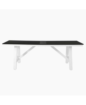 90" HDPE Rectangle Outdoor Patio Dining Table With Umbrella Hole and Metal Frame