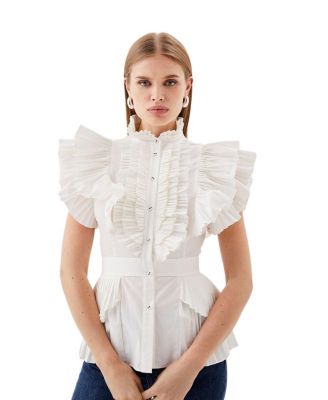 Women's Sleeveless Pleated Ruffle Blouse