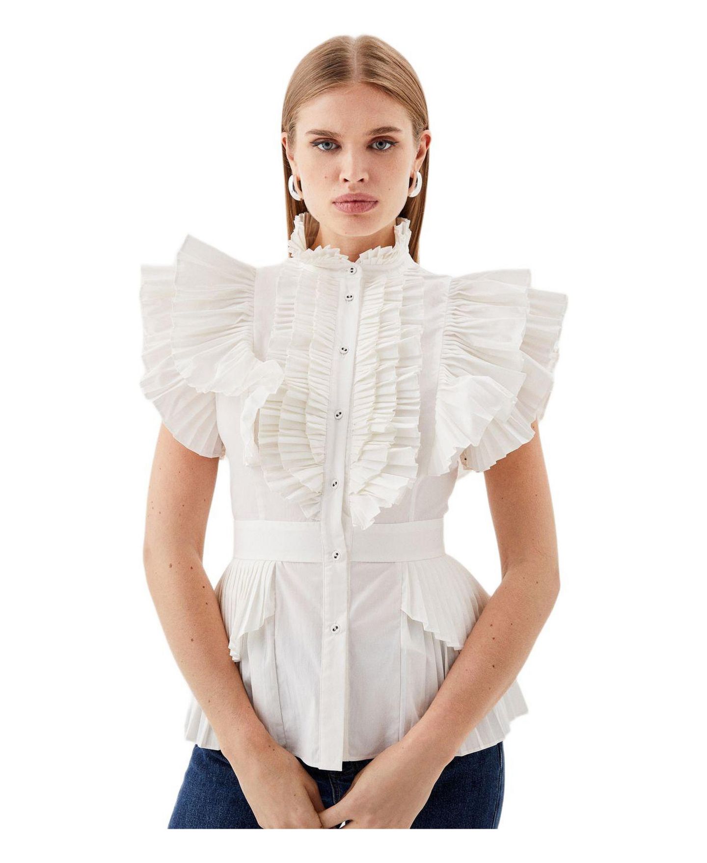 Женская блузка Karen Millen Sleeveless Pleated Ruffle, цвет: Белый — фото 1