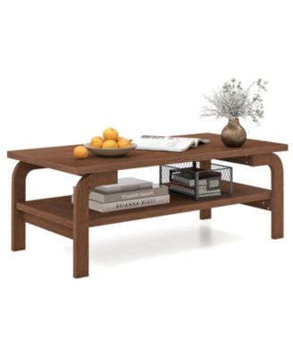47'' Rectangular Coffee Table w/ Storage Shelf and Curved Legs for Living Room