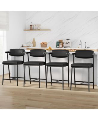 4 Set of Modern 26-Inch Counter Height Bar Stools, Wide Upholstered Seat with Arms and Back,Easy Assembly for Kitchen Island and Bar